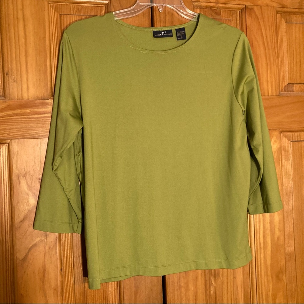 NWOT Andrea Viccaro Vintage 90s Top Blouse 3/4 Sleeve Green Size L Large